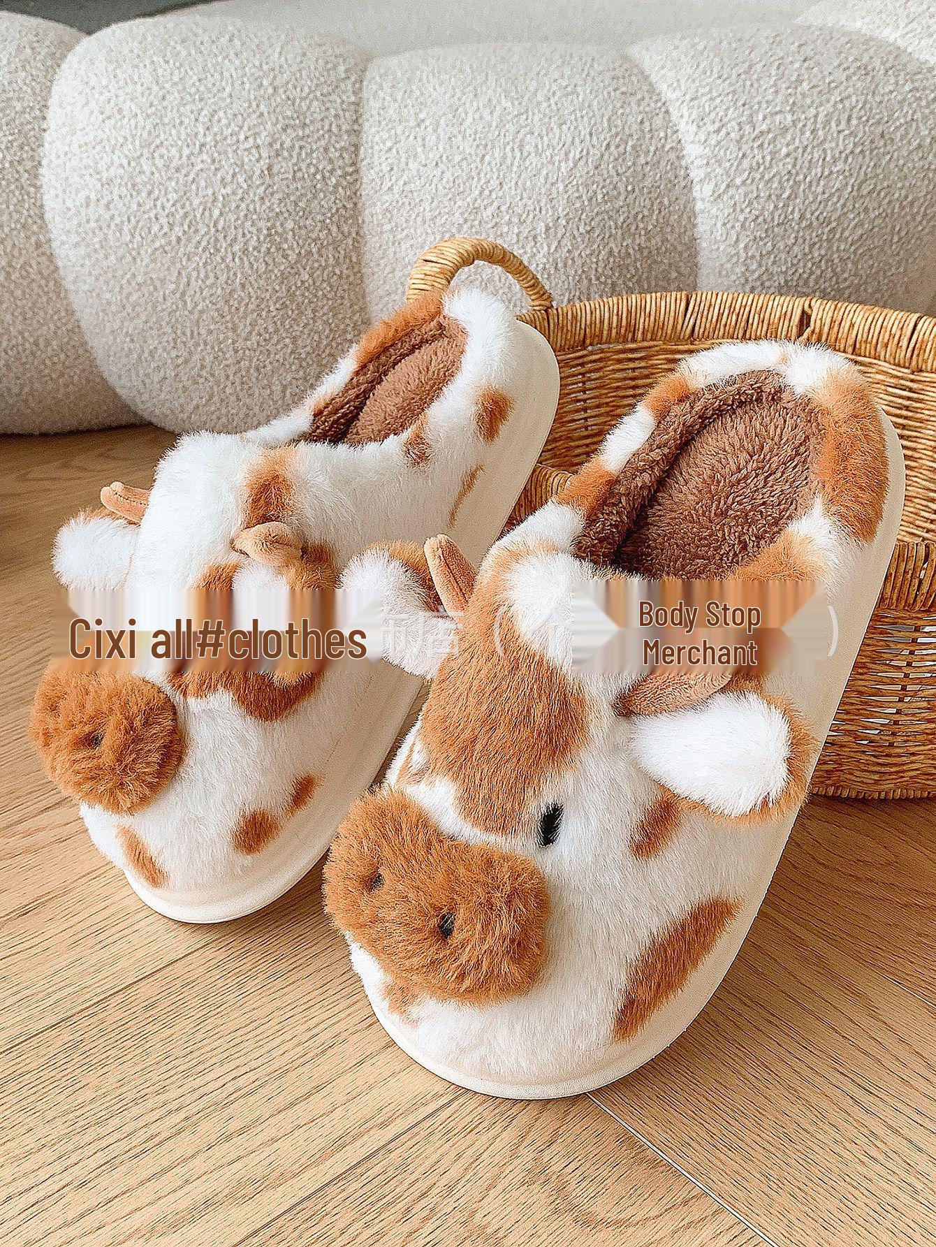 

Плюшевые комнатные тапочки «Пятнистая корова» для ношения дома - Теплые, толстые, с закрытым носком, хлопковые, повседневные 44-45