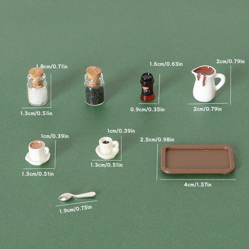 7Pcs Desktop Scene Simulation Micro Model Parts Handmade Miniature Dollhouse Coffee Cup Model Decorative Tray Plate Accessories