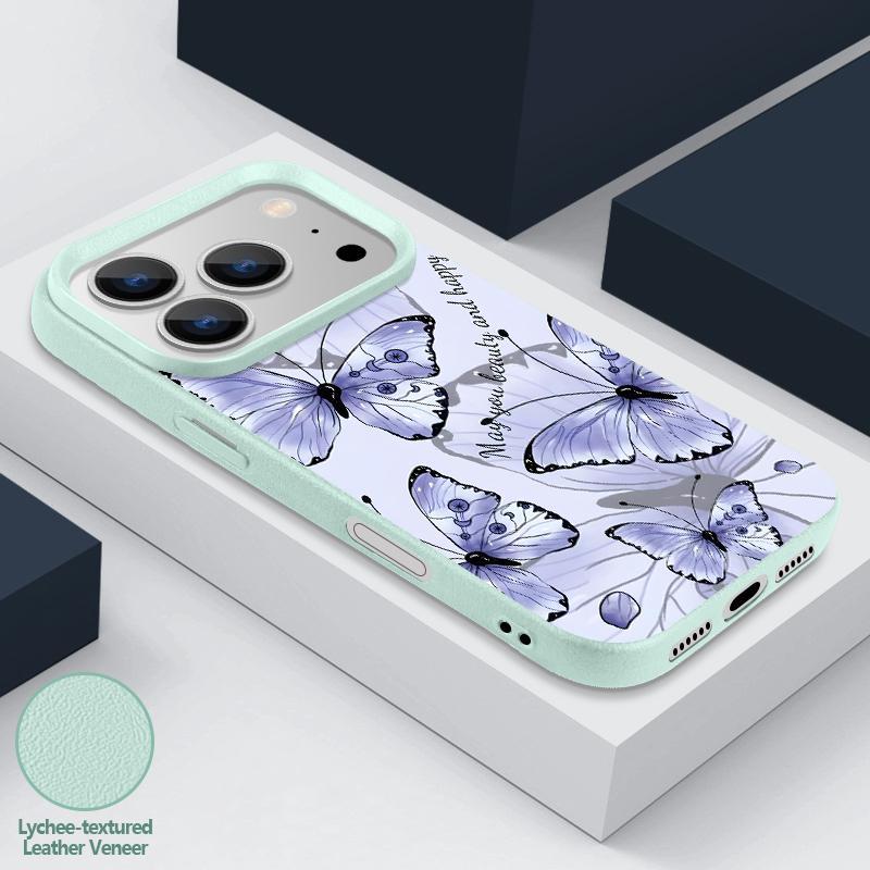 Fantastic Butterfly Print Case For iPhone 17 18 Pro Max Leather Texture Silicone Cover For iPhone 16 15 14 13 Pro Max 17E