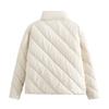 Womens Lightweight Puffer Jacket With Quilted Stripe Design Stand Collar Long Sleeve Loose Fit Short Coat Winter