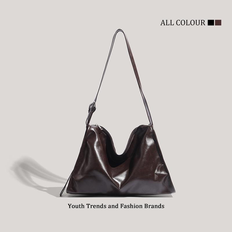 

Premium tote bag, simple retro pleated bag, new summer fashion versatile shoulder bag темно-коричневого