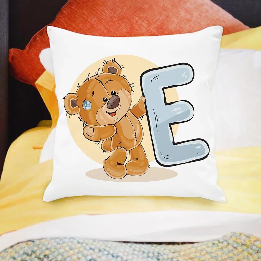 Cartoon Bear Sofa Children's Room Decoration Cute Animal Pillowcase  Letter Printing Cushion Cover