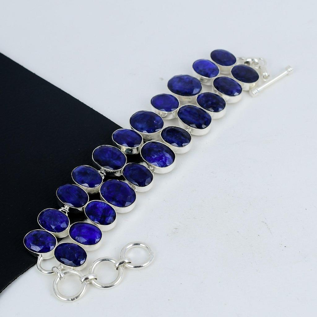 Amazing Blue Sapphire Gemstone Handmade 925 Sterling Silver Bracelet, Blue Sapphire Bracelet For Wife , Unisex Bracelet, Easter Gift