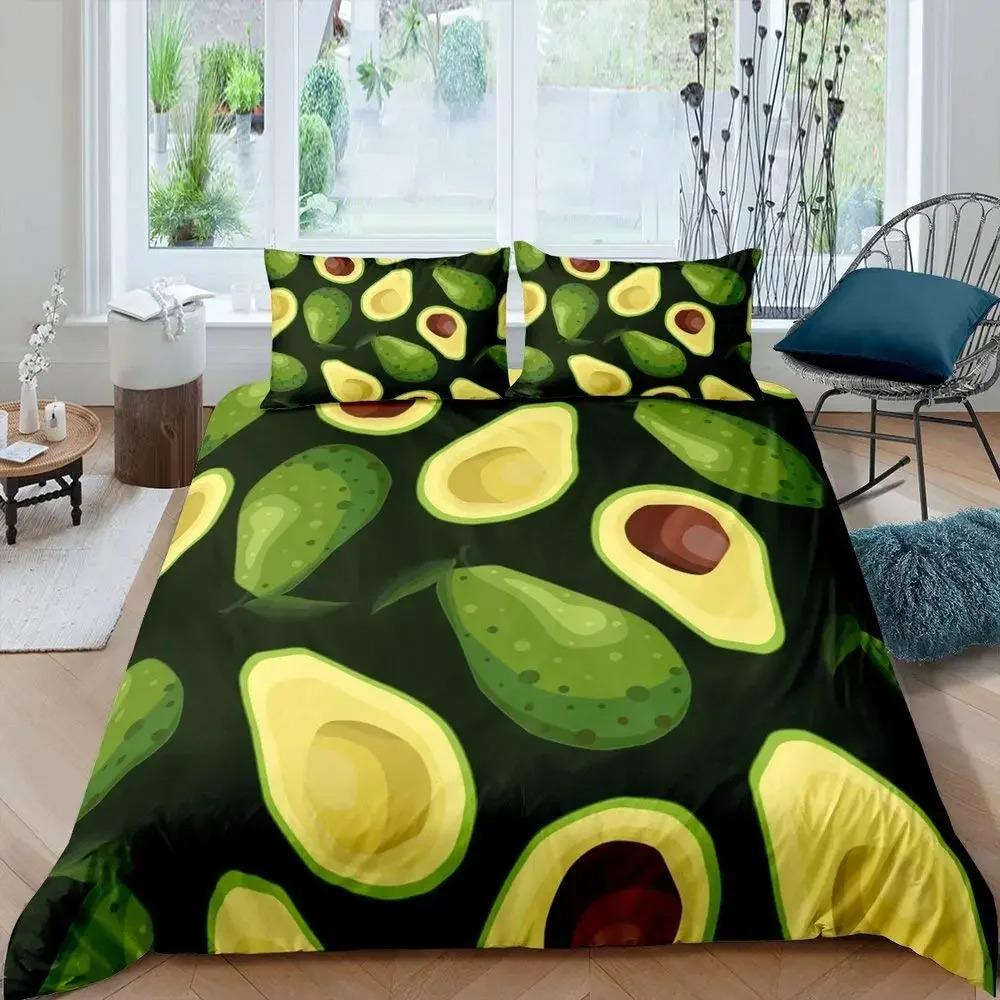 

Комплект постельного белья с фруктами, милый мультяшный декор в виде авокадо, комплект из 3 предметов постельного белья с 2 наволочками, размер Queen King, полный размер, цвет паприка зеленый 135X200cm-2pcs