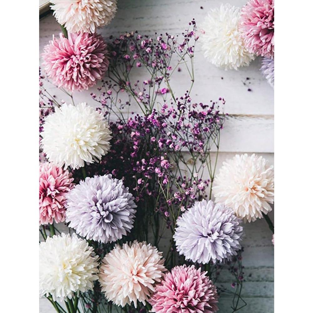 Artificial Chrysanthemum Ball Flowers Dandelion Hydrangea Arrangement Bouquet Present For Friends Bridal Wedding Bouquet Decor For Home Office