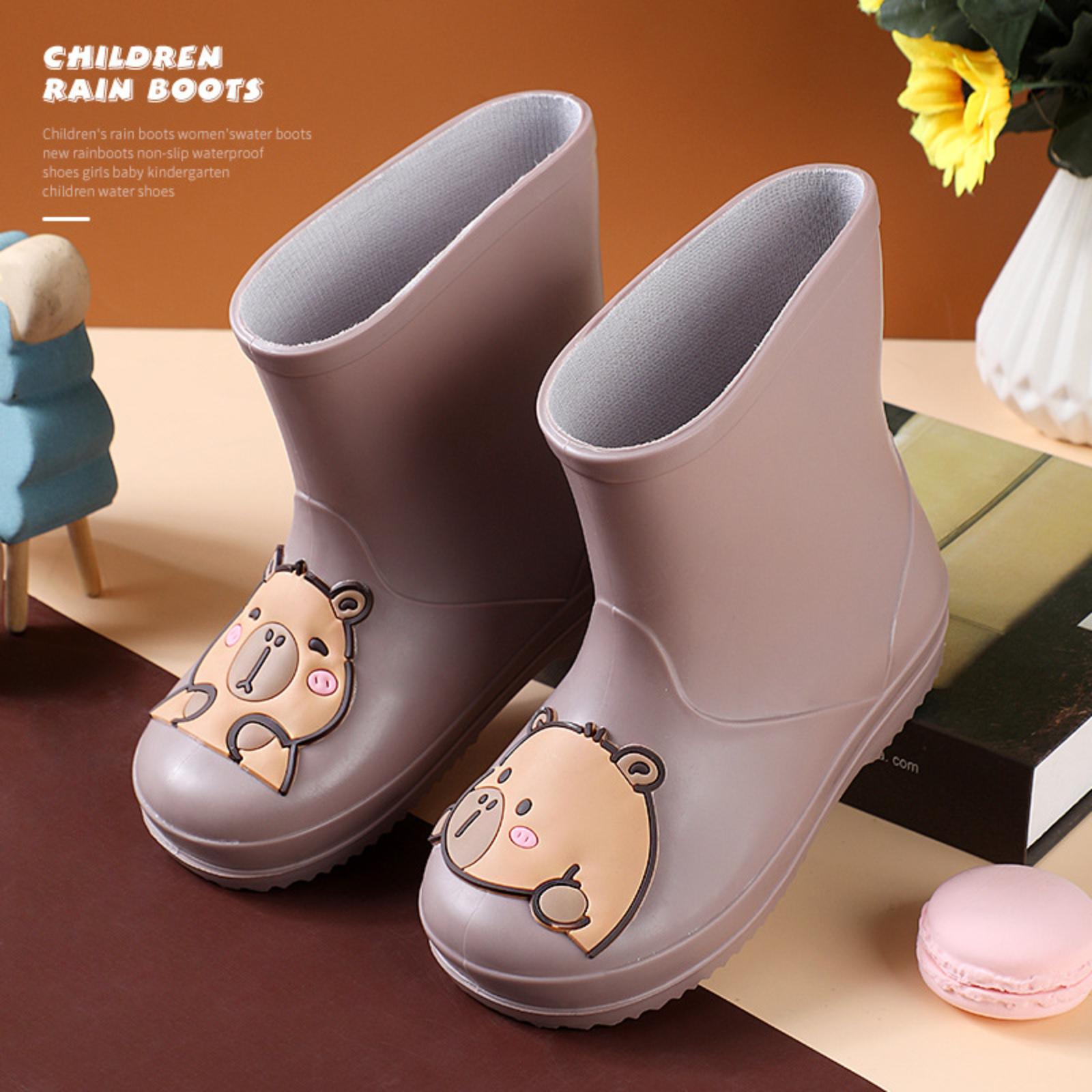 Children Waterproof Rain Boots with Drawstring Closure Non Slip Sole Cartoon Rabbit Print Lightweight Design for Boys and Girls Outdoor Use 22 хаки