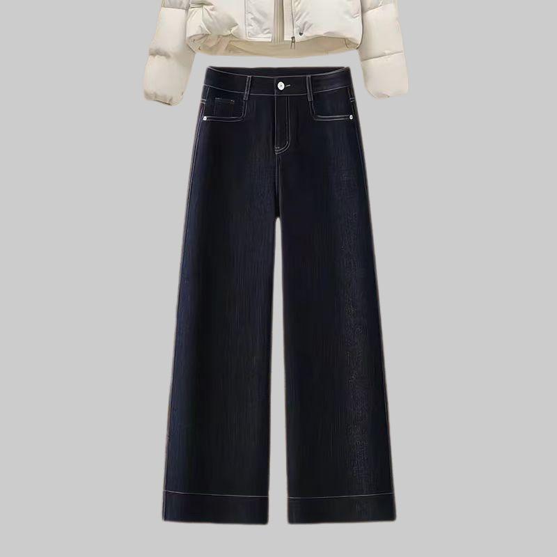 Spring/Summer New Plus Size Blue Jeans Wide Legs Women's Loose High Waist Retro Nine Point Straight Pants