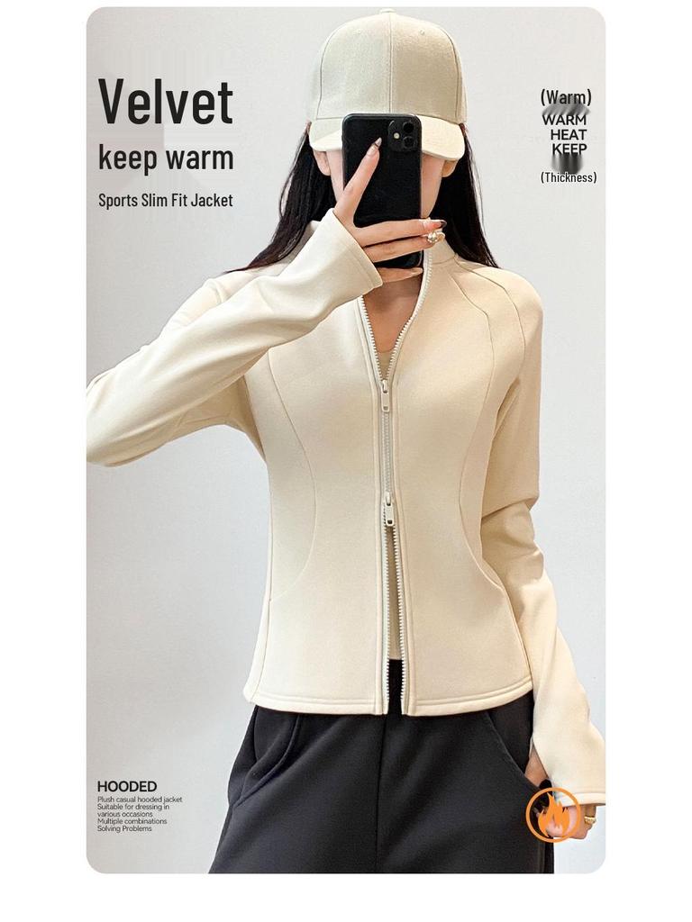 2026 Women's Yoga Jacket: New Style, Plus Velvet, Thick Warm, Long Sleeve, Stand Collar, Sport & Outdoor Fitness Top