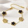 Lucky Five-Leaf Clover Beaded Bracelet for Women Classic Fashion Minimalist Gold Plated Stainless Steel Jewelry