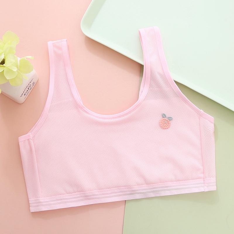 

Летний тренировочный льняной мягкий бюстгальтер для тонких девочек, спортивные бюстгальтеры для девочек-подростков, детская тема с надписью one size розовый
