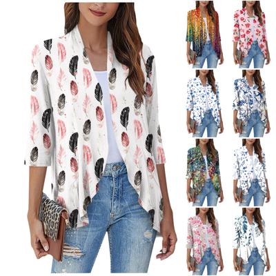 Haut court décontracté à manches courtes et col en V pour femme, imprimé tendance, cardigan doux et drapé à volants