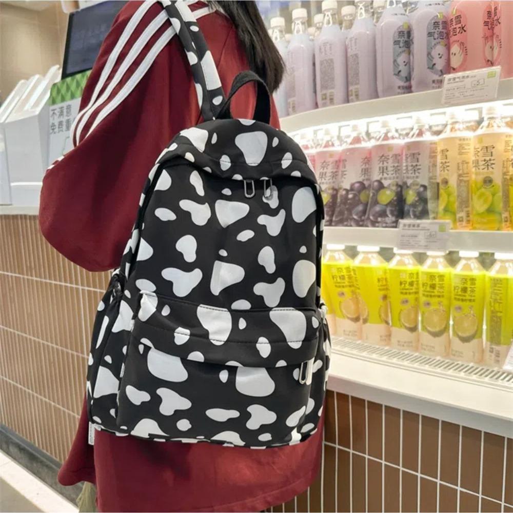 Tragbarer Kuhmuster Studentenrucksack Nylon Große Kapazität Teenager Schultasche Verschleißfest Reiserucksack Schüler