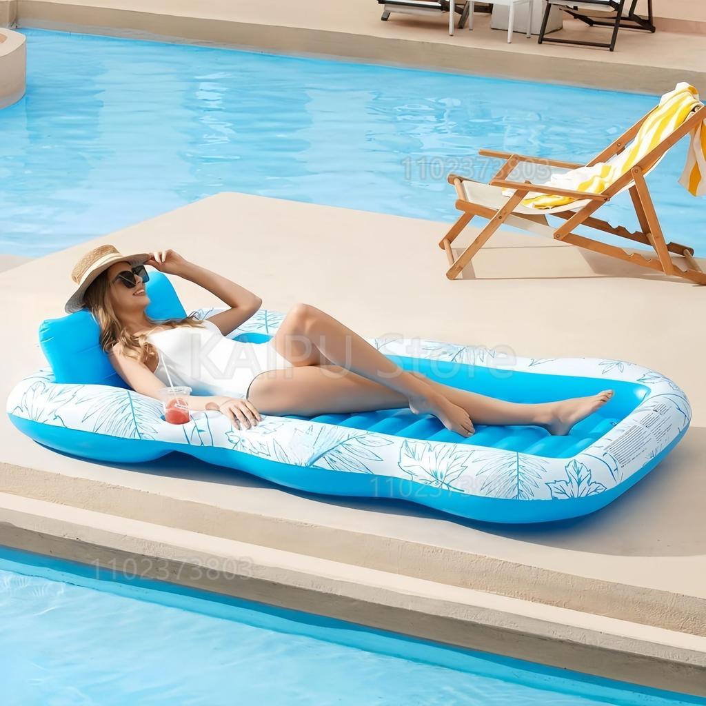 2026 popular water inflatable floating bed, backrest inflatable floating row water deck chair, double maple leaf floating bed
