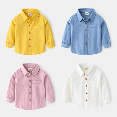 2024 Children's Clothing New Long-sleeved Children's Shirt Solid Color Boys' Shirt Backing Korean Version Top