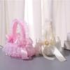 Wedding Flower Girl Basket with Lace Trim Handle Bowknot Flower Baskets for Wedding Ceremony Party Floral Arrangement