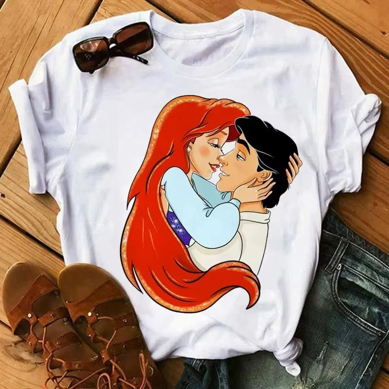 

Жіночі футболки MINISO Kawaii з принтами принцес Disney Harajuku Streetwear Hip Hop Повсякденні футболки з коротким рукавом та круглим вирізом L