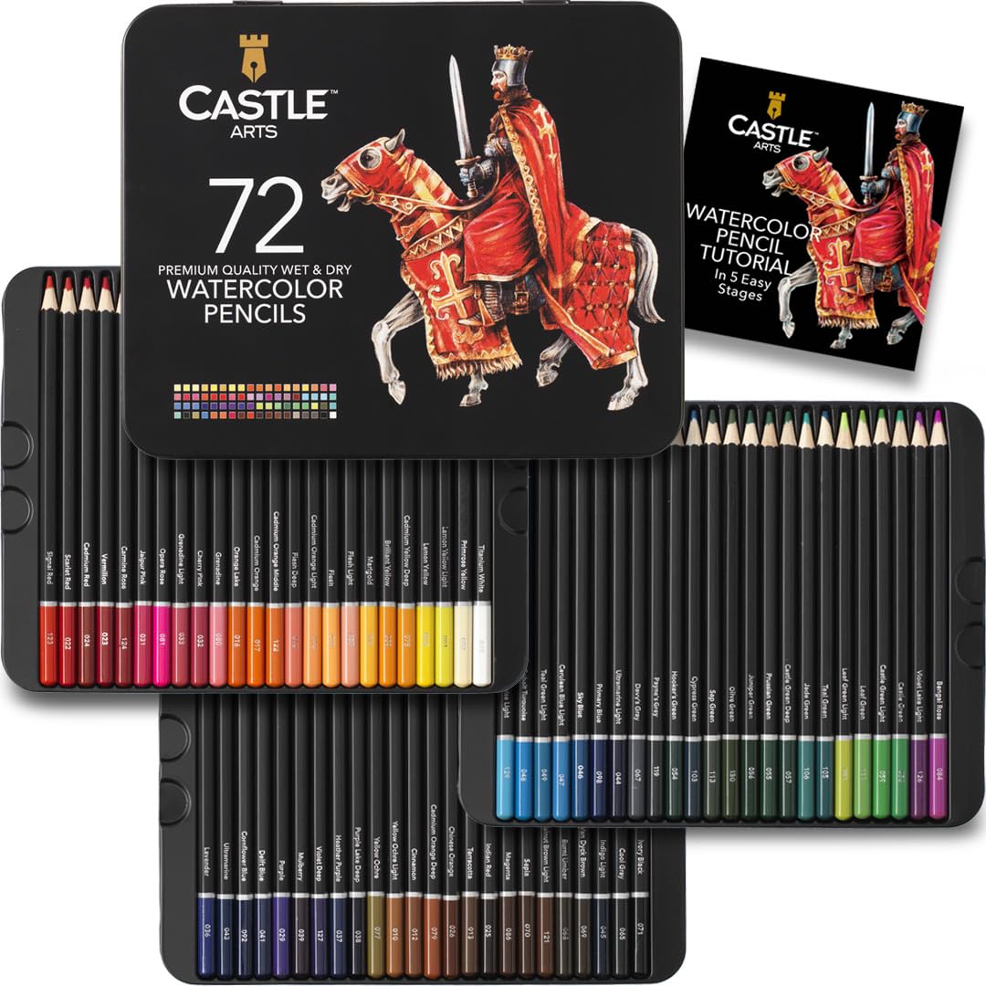 

Castle Art Surprise Watercolor Pencil Set Vibrant Premium Pigments for and Coloring For and Professionals Protective Tin Case for Easy Organization