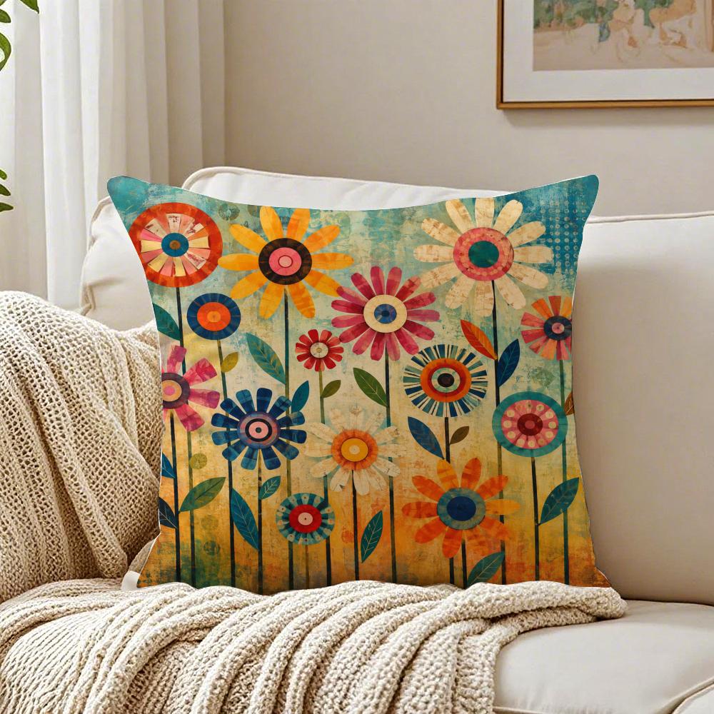 Mid Century Modern Blumen Kissenbezug Bio-Kurzplüsch Kissenbezüge Atmungsaktiv Waschbar Knitterfest 30cmx30cm(12x12Inch)