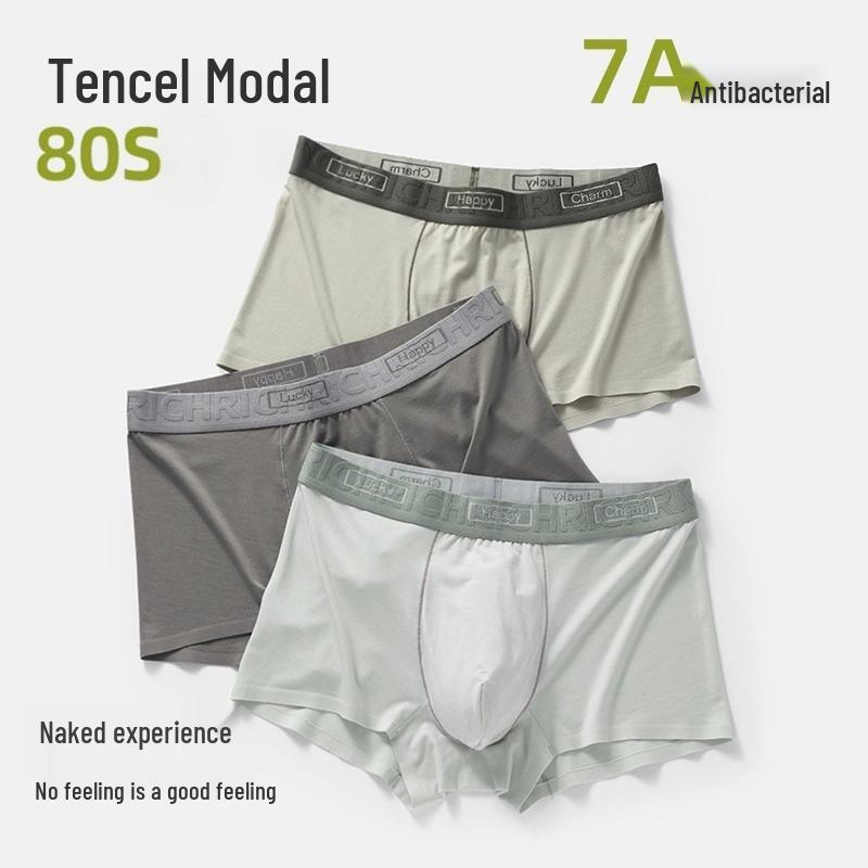 Lenzing Modal Men's Seamless Mid-Rise Boxer Briefs with Antibacterial Crotch, Skin-Friendly Fabric, One-Piece Design