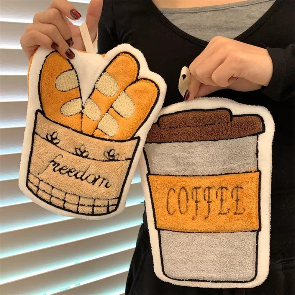 New Coffee Print Hand Towel Kitchen Bathroom Kids Bathing Small Towels Soft Absorbent Tableware Cleaning Hanging Towel