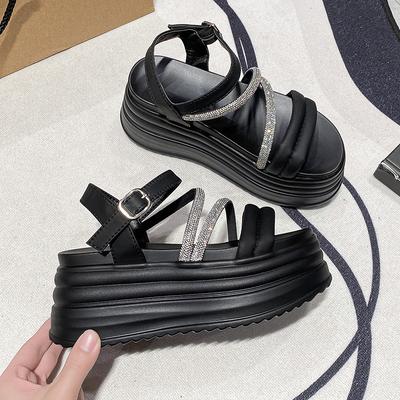 Sandale Platformă Chunky cu Curea cu Cataramă Modă Femei Vară Platformă Înaltă Pană Papuci Femeie Nouă Decorație Strălucitoare Talpă Groasă Slides 8CM Pantofi cu Toc