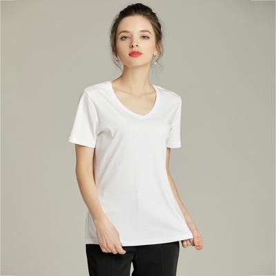 Women's Double-sided Mercerised Cotton T-shirt Short-sleeved Simple Versatile Solid Colour Round Neck Slim Thin Half-sleeved Bottoming