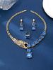 Leopard Blue Diamond Jewelry Set Gold Plated Panther Pendant Choker Earrings Ring Wild Luxury Women Accessories