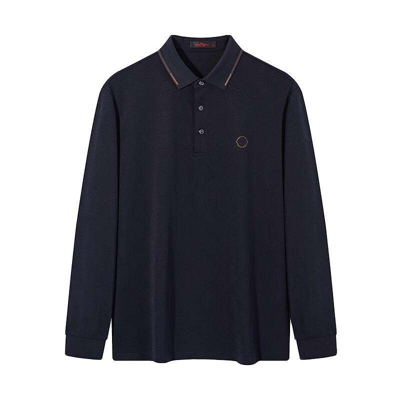 Qipai Men's Long Sleeve Wool Blend Jacquard Polo Shirt