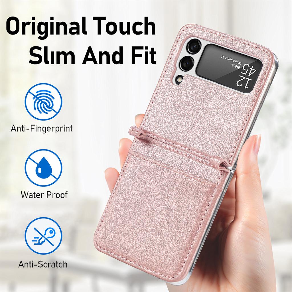 For Samsung Z Flip4 Non -Slip Card Holder Leather Phone Case For Samsung Galaxy Z Flip4 5g Flip 4 Flip3 Flip 3 Shockproof Funda