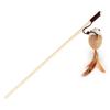 Interactive Gray/White Linen Mouse Cat Wand with Wooden Rod and Handle