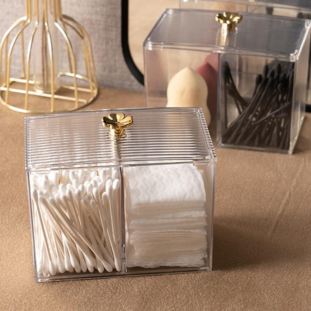 

Transparent Cotton Pad Storage Box With Lid Transparent Grid Container Bathroom