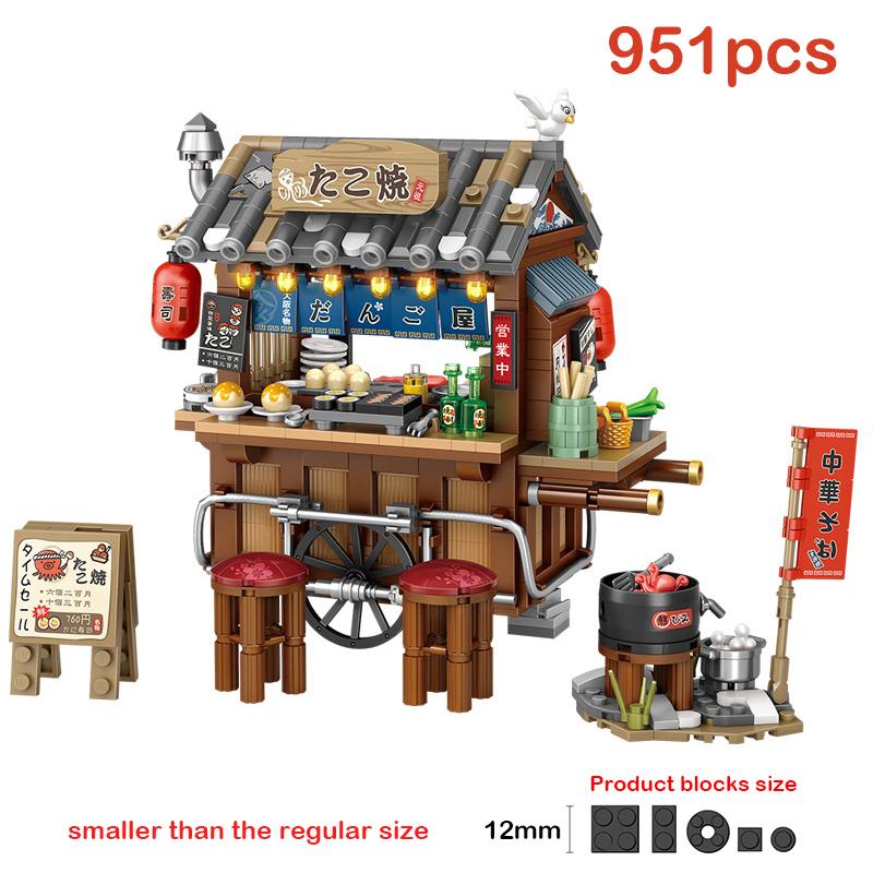 LOZ Mini Japanischer Takoyaki Straßenansicht Bausteine Chinesischer Stil Essensstand Hong Kong Lebensmittelgeschäft Haus Stein Für Kinder Geschenke