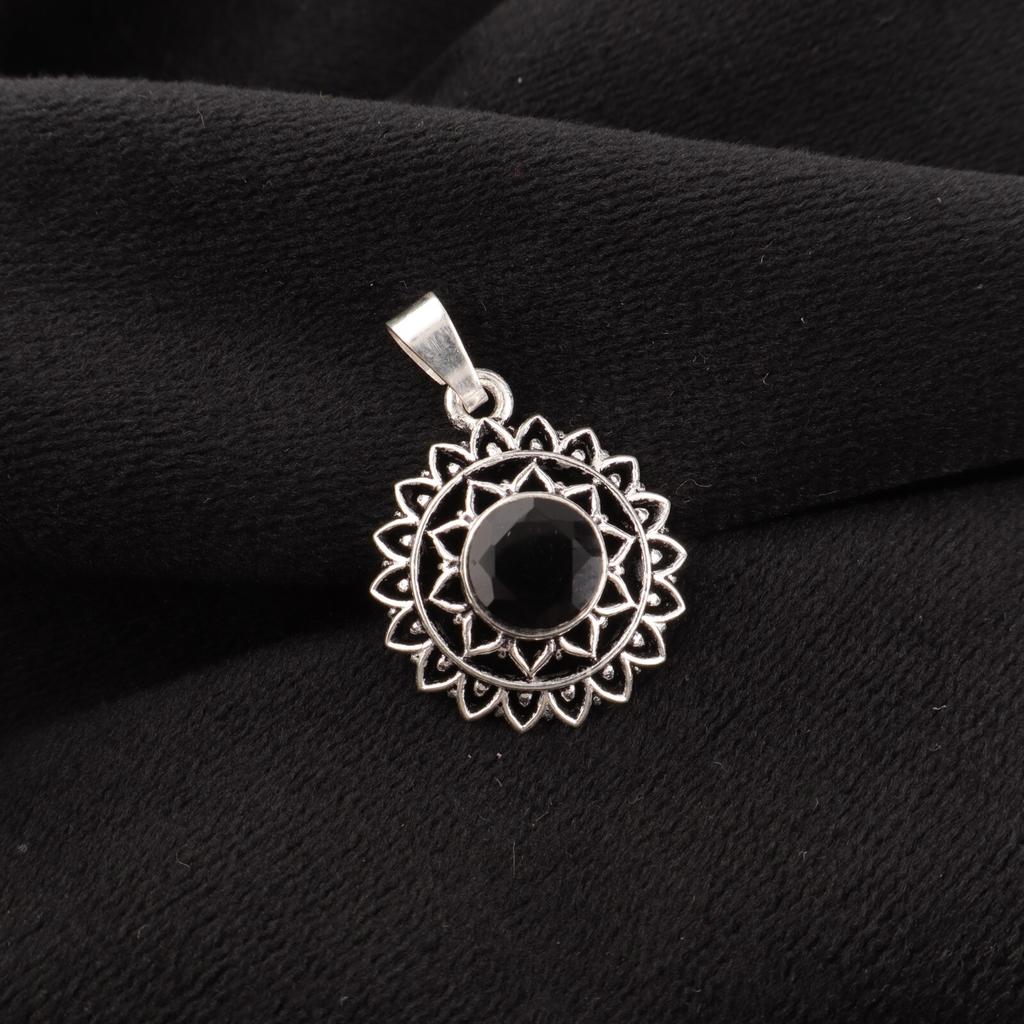Black Onyx Gemstone 925 Sterling Silver Artisan Jewelry Pendant 1.14" For Party CP-30-21
