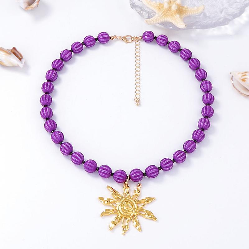 New Vintage Metal Sun Flower Pendant Necklaces Handmaed Beaded Choker Necklace For Women Holiday Party Jewelry Gifts