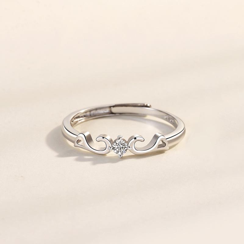 S925 Sterling Silver Angel Wings Unisex Couple Rings, Japanese Korean Style, Adjustable Gift for Girlfriend Adjustable Open Ring