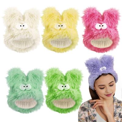 Kız Tavşan Kulakları Kafa Bandı Kadın Yoga Makyajı Yüz Yıkama Kafa Bandı Uzun Peluş Malzeme Elastik Saç Aksesuarı