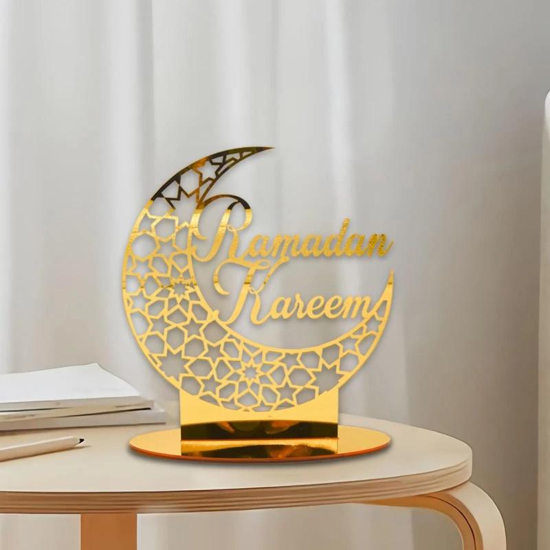 Ramadan Moon & Star Decorations – 1pc Eid & Ramadan Mubarak Decorations, Gold Islamic Tabletop Decor for Home, Party, Dinner, Mosque, Festival Display