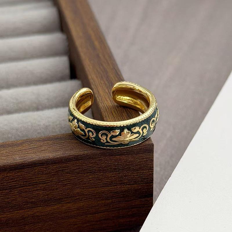 Personalized Six-Character Mantra Bow Enamel Drip Open Ring Niche Design Retro High-End Sense Stacked Ring