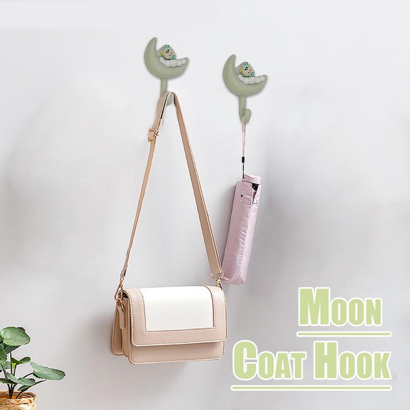 Decorative Towel Hooks Cloud Moon Key Holder 2X Wall-Mounted Adhesive Hanger For Hats Towels Jewelry No Trace No Punching Cute
