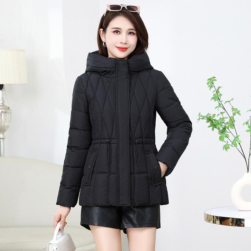 

Пуховик зимний стеганый куртка 2025 новый осенне-зимний хлопковый пуховик с капюшоном M чёрный