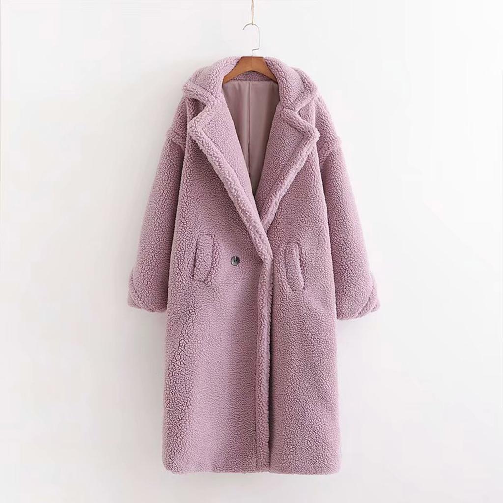 Women Fashion  And Winter Loose Medium Long Windbreaker Lamb Coat
