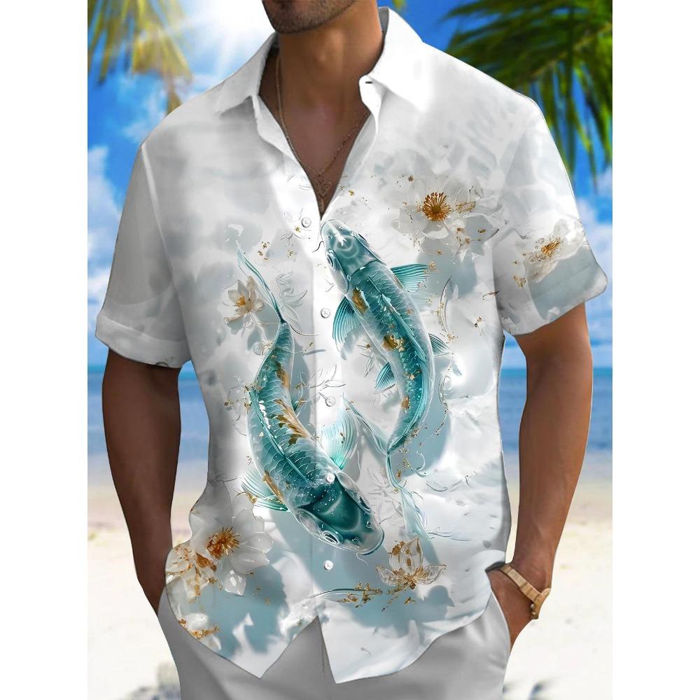 

New Hawaii Spring/Summer Fashion Leisure Street Walk Tourist Beach Printed Full Open Short Sleeve Button Shirt, S