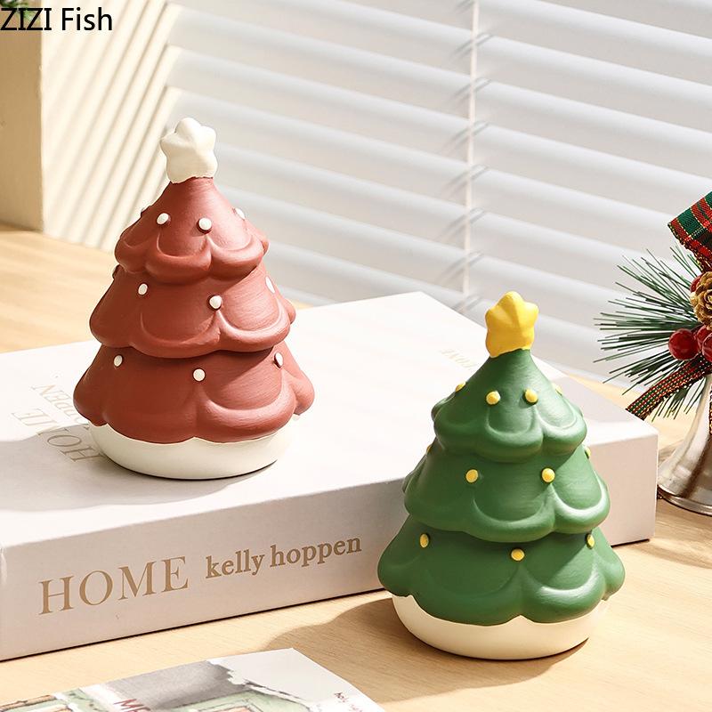 BRChristmas Tree Shape Ceramic Toothpick Holder Dental Floss Cotton Swab Boxes Nordic Creative Home Desktop Decor Organizer GiftEY