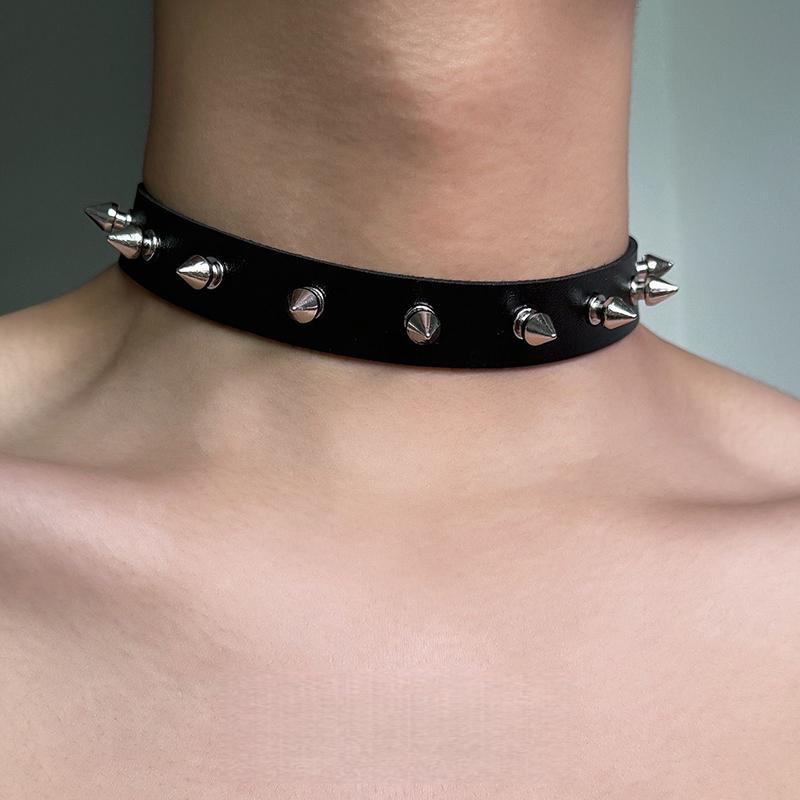 Koženkový Choker Náhrdelník Pro Ženy Muže Cool Punk Gotický Biker Límec S Cvočky Rockový Náhrdelník Rave Šperky