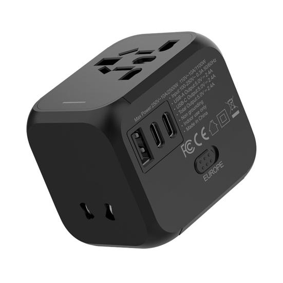 Travel Charger 2500W High Power Socket Portable Power Wide Voltage 110-250V Multi-National Adapter with 2 Type-C