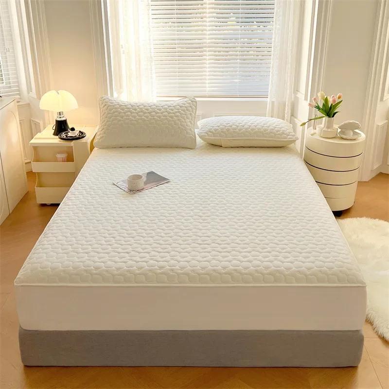 New Class a Antibacterial Waterproof Four Seasons Cotton Padded Thickened Fitted Sheet Mattresses Protective Cover