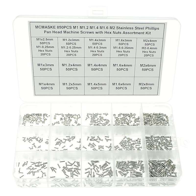 720PCS M2 M2.5 M3 Stainless Steel Phillips Pan Head Machine Screws Nuts Flat Washers Assortment Kit
