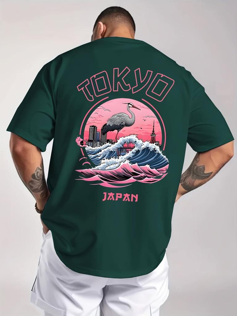 Urbanes japanisch inspiriertes T-Shirt mit Retro-Wellenkunst und TOKYO-Schriftzug 100% Baumwolle Unisex-T-Shirt für Sommerausflüge