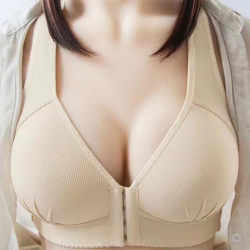Shakeproof Push Up Bra Breathable Front Button Comfort Gather Underwear Wirefree Yoga No Steel Ring Large Size