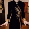 Elegant Winter 2026 Chinese Velvet Qipao Dress - Slimming Mid-Length Skirt